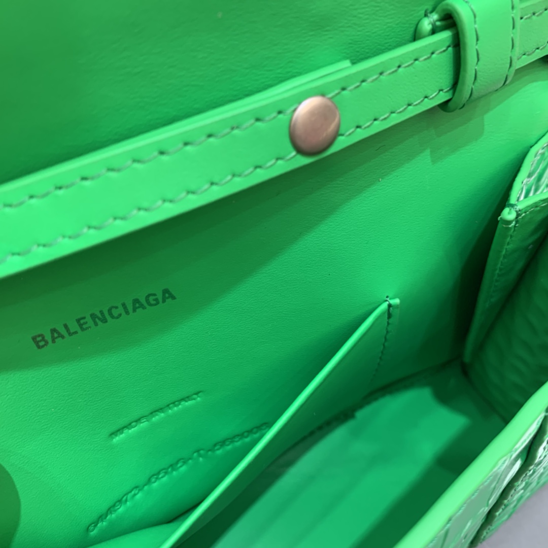 Balenciaga Big Hourglass Wallet With Chain Crocodile Embossed Shoulder Bag Green